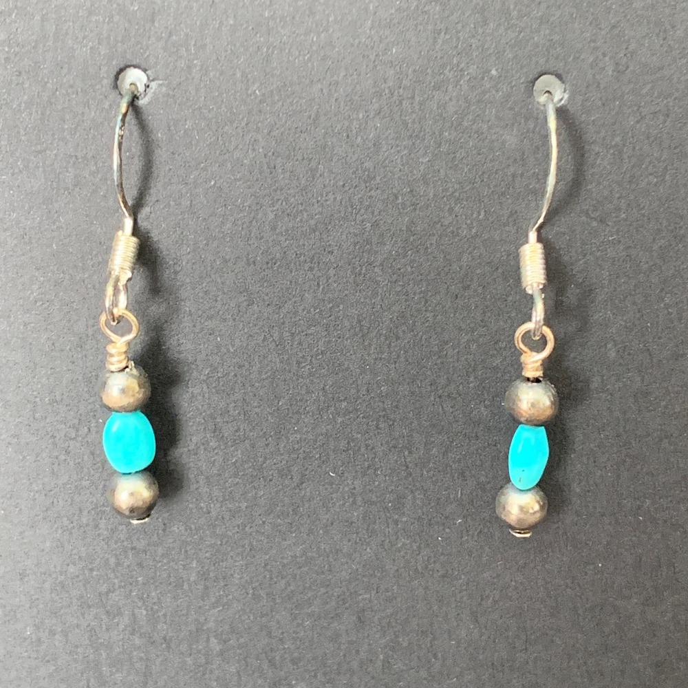 925 Sterling Silver Desert Pearl Sonoran Mountain Turquoise Dangle Earrings Boho